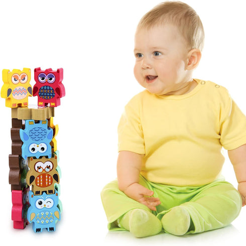 Berry President Stacking Toys, Colorful Wooden Balancing Owls Toy Set, Montessori Educational Game for Toddlers
