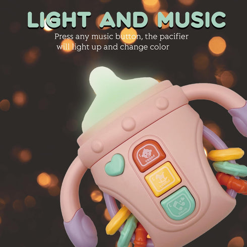 Baby Musical Toys, Sensory Learning Toy with Music and Lights, Pacifier Teething Rattle Toy for Toddlers Gifts