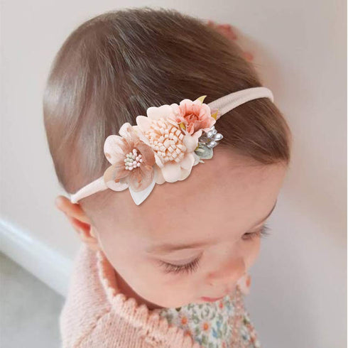 cherrboll 4pcs Baby Girl Flower Headbands, Super Soft & Stretchy Nylon Floral Hairbands for Newborns