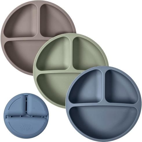 WeeSprout Silicone Plates for Babies & Toddlers, 3 Pack, 100% Food-Grade, Divided Design, Dishwasher & Microwave Safe