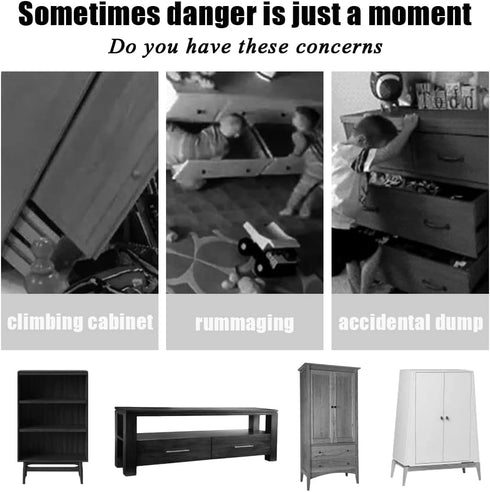 Kit,10 No-Drill Anti-Tip Furniture Anchors, Heavy Duty Adhesive Straps for Dresser, Bookshelf & TV Stand, Baby Proof