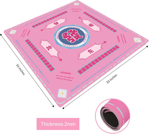 (33 33) TIASUSAN Pink Mahjong Learning Mat with Black Carrying Bag, Anti-Slip, Noise-Reducing Table Cover for Mahjong