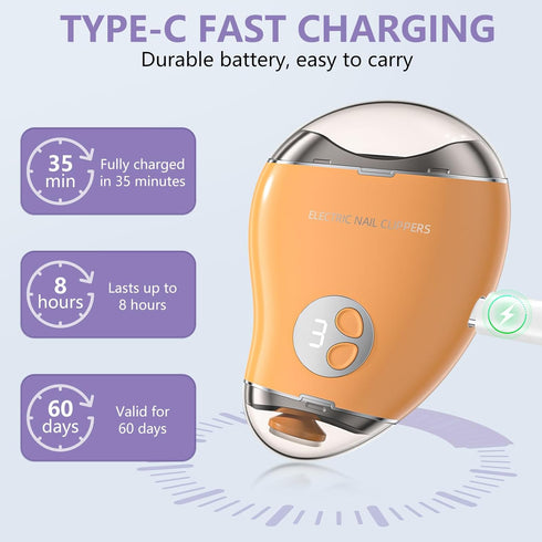 Jjkygmw Trimmer Polisher3 Electric Nail with LED Light, Safe and Easy to Use, Fingernail Cutter with Speeds Adjustable