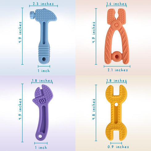 Fu Store 4 Pack Soft Silicone Teething Toys for Toddlers Infant Baby Teethers Hammer Spanner Wrench Pliers Set (Hammer