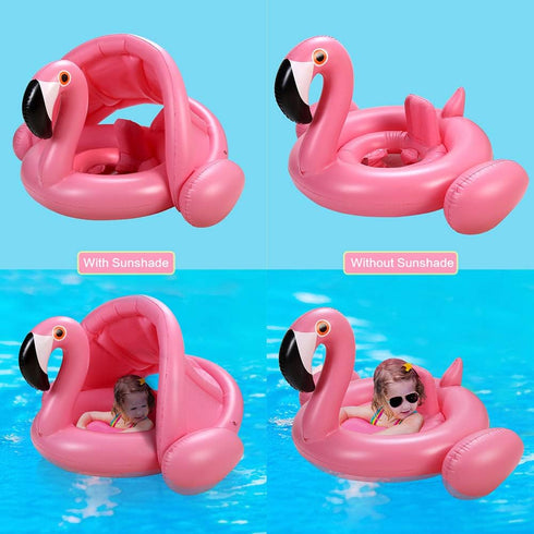 Swimming Baby Pool Float with Canopy,Flamingo Inflatable Ring,Infant Pool Floaties Sunshade Toys for Baby Girls Boys
