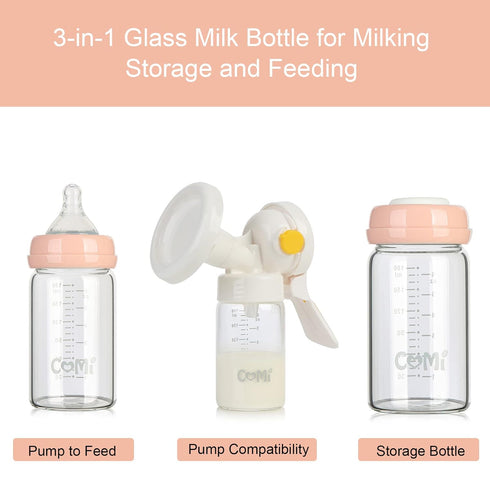 6oz (2 Pack COMI Wide Neck Glass Breastmilk Collection n Storage Bottle, with Screw Ring Sealing Disk; Re-markable