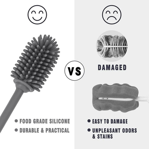 Silicone Bottle Cleaning Brush with Long Handle, 12.5" Water Bottle Cleaner for Baby Bottles and Glassware