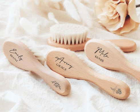 MFCHICIFY Set,Engraved Personalized Baby Comb and Brush Baby Hair Brush with Birth Flowers,Newborn Gift, Personalized