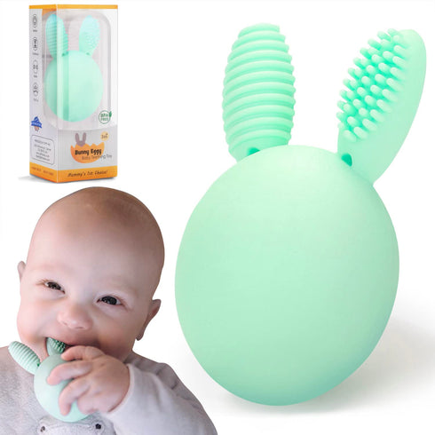 Baby Teething Toy - Easter Bunny Infant Teether Rabbit Egg Rattle for Teething Pain Relief, Mint Color