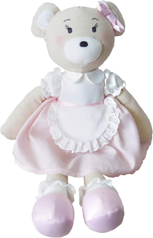Clover the Bear Plush Doll - Beautiful Teddy Bear for Kids, Soft Cotton Linen Animal Plushie with Tulle Skirt