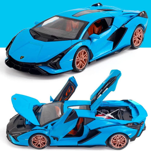 1/24 Diecast Car Toys for Kids - Zinc Alloy Lambo Sian FKP 37 Model Toy Car with Light and Sound (Blue)