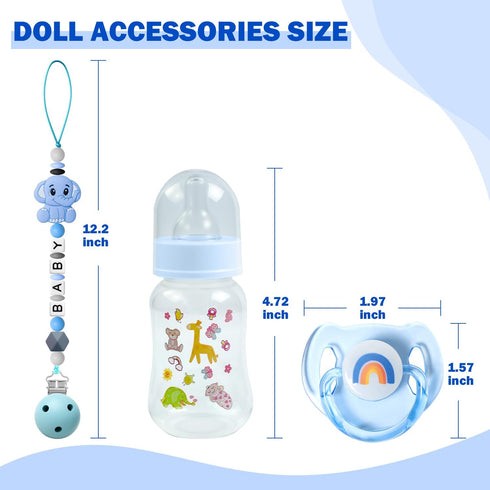 Set 3 SCOM Reborn Baby Doll Accessories - Rainbow Transparent Magnetic Pacifiers & Removable Reusable Baby Doll Bottles