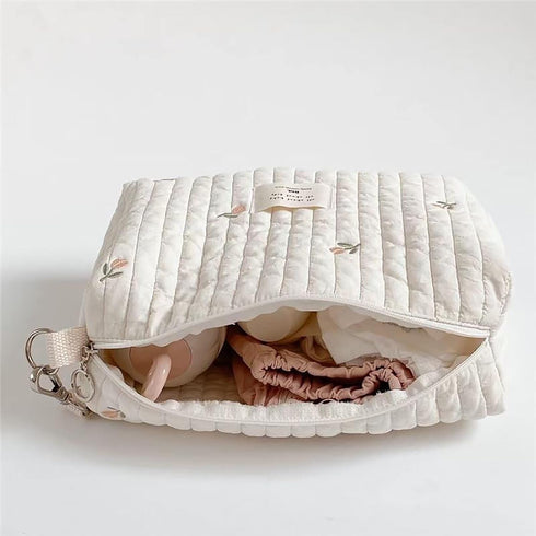 Baby Stroller Storage Bag, Diaper Organizer Pouches, Embroidered Mommy Bag for Outdoor Infant Carriages