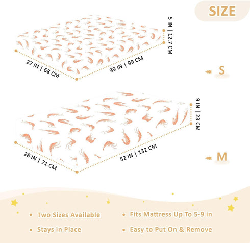 KEIGE Pack 21165118 Shrimp Seafood Fitted Crib Sheet for Girls and Boys,Soft Breathable Cotton N Play Baby Sheet