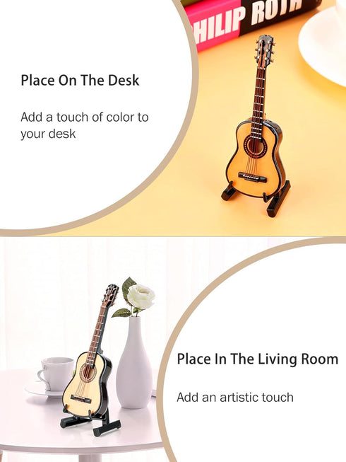 KooingTech 3.9in Miniature Guitar, Wooden Tiny Guitar Decorative Model for Mini Music Ornament Display Dollhouse