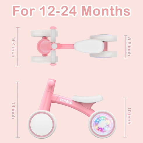 1 12-24 4 SEREED Colorful Lighting Baby Balance Bike, Toys for Year Old Boys Girls, Month Toddler Balance Bike