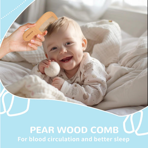 Set, Baby Hair Brush and Comb Wooden Baby Hair brush with Soft Goat Bristle and Wood Comb for Newborn Essentials, Good