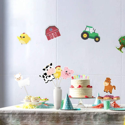 WERNNSAI 27PCS Farm Party Centerpieces - Birthday Party Decorations for Kids Girls, Tractor & Barnyard Cutouts