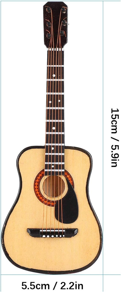 Pssopp Mini Musical Instrument Decor, 15cm Wooden Miniature Guitar Ornament for Dollhouse Home Décor Accents