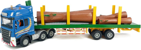 2 1 Playset Timber Transport Truck Log Trailer with Loading Wood Grab Logging Flatbed Truck Toy Carrier Semi Tow Trucks