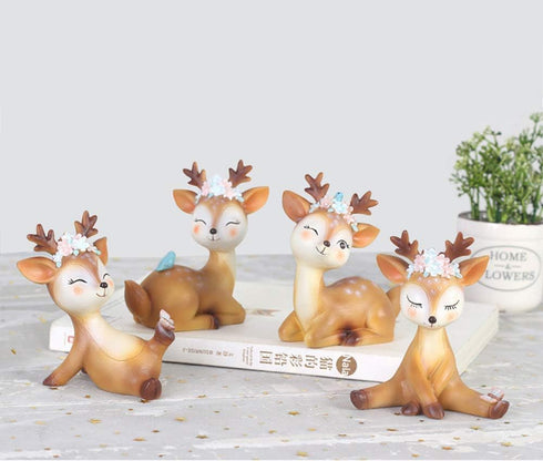 Deer Figurines Toys Decor - 4.1" Cute Fawn Doe Christmas Home Decor Resin Ornament for Birthday Wedding
