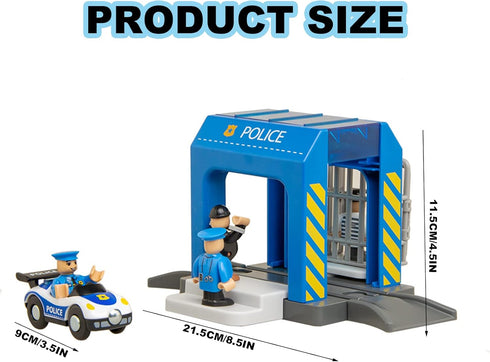 Police Station Playset Toy for Wooden Train Track, Creative City Scenes for Toddlers