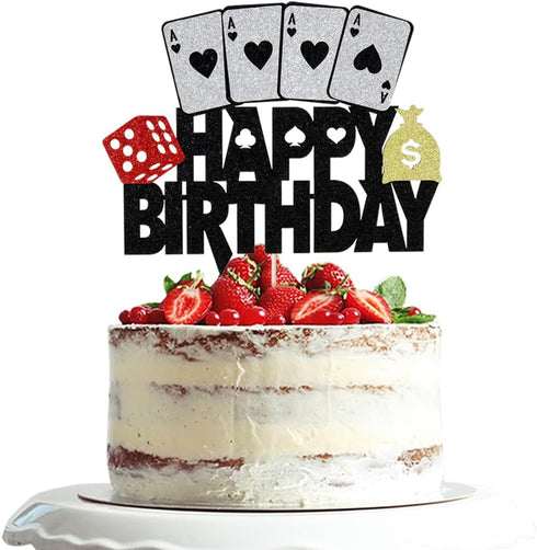Poker Cake Topper Dice Poker Happy Birthday Cake Decorations Playing Card Game