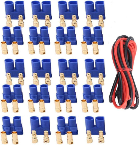 10 Pairs Amass EC3 Battery Connector Plugs, 3.5mm Banana Plug with 14 Gauge Silicone Wire