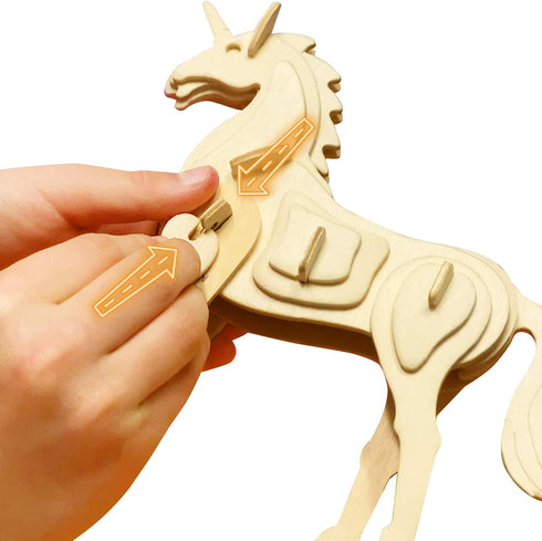 3D Paint Creat Puzzle (Carousel - 43pcs), Model Paint Kit with Brush for Kids Educational Crafts Building DIY