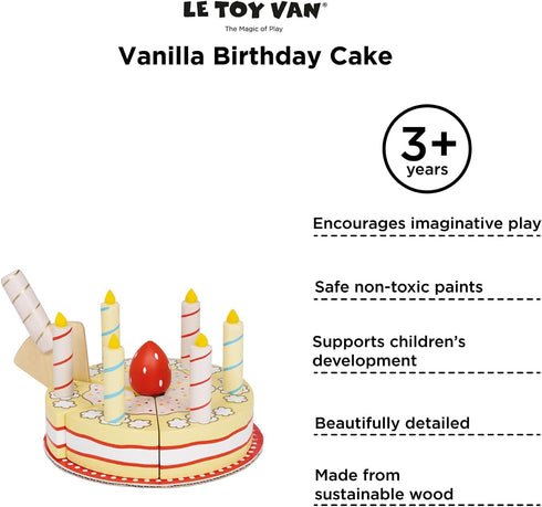 (TV273) Le Toy Van - Honeybake Childrens Wooden Vanilla Birthday Cake Play Food Pretend Toy | Perfect For Pretend Role