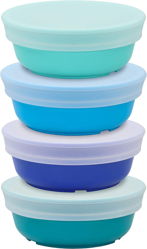 Re-Play 12 Oz. Toddler Bowls for Snack and Everyday Dining - Set of 4 Bowls with Lids - Dishwasher and Microwave Safe -
