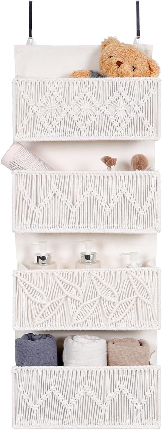 Macrame Over the Door Organizer Boho Decor Nursery Storage, Leaf Weaving Closet
