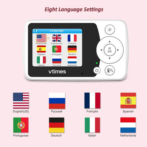 VTimes 2 2.4" 1000ft Baby Monitor with Cameras, LCD Screen Video Baby Monitor No WiFi Night Vision VOX Mode Alarm