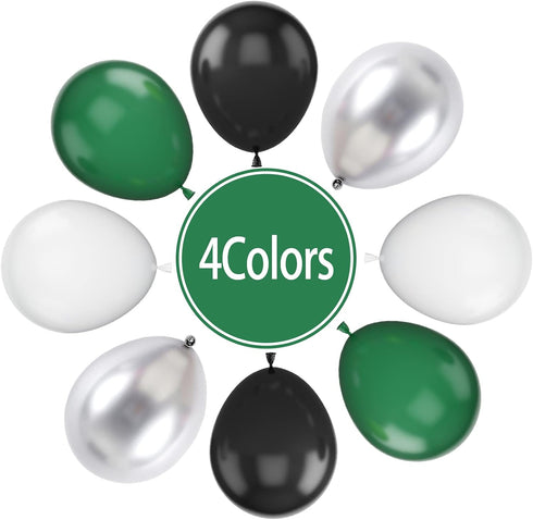 Paready Green Black Balloons - 60 Pcs 12 Inch Dark Green Metallic Silver Balloons for Party Decorations
