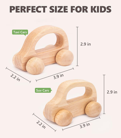 Wooden Baby Cars Toys - 2 PCS Wooden Cars for Toddlers 1-3, Montessori Toys for Babies 0-12 Months, Neutral Nursery