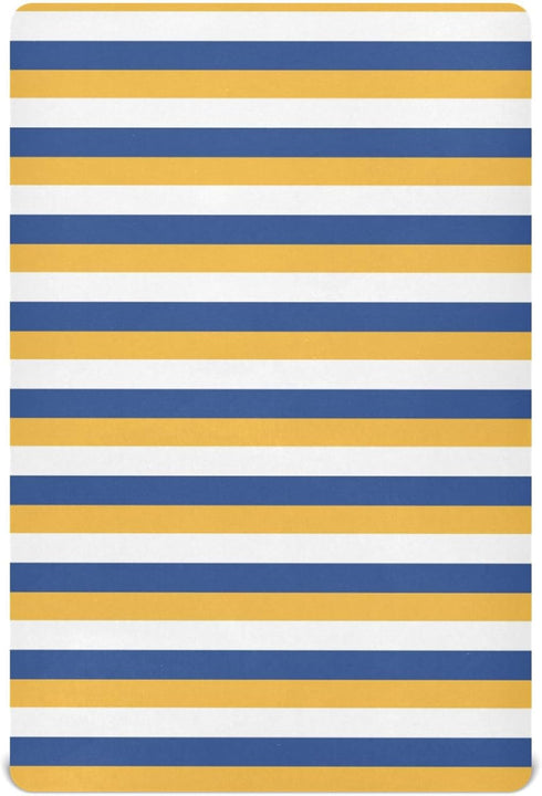 Pigsaly Crib Sheets White Yellow Blue Stripe Baby Sheet for Standard Crib Mattress