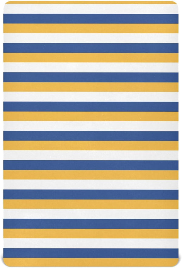 Pigsaly Crib Sheets White Yellow Blue Stripe Baby Sheet for Standard Crib Mattress