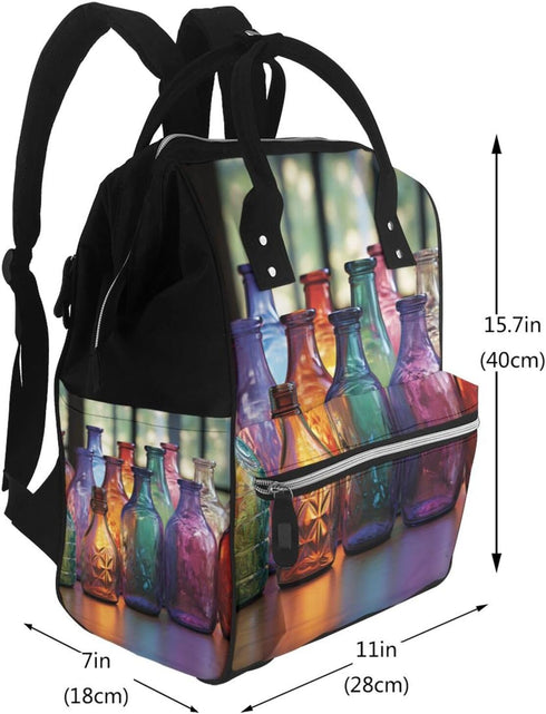 FZQVSLCM Backpack Mummy Backpacks Daypack Diaper Bag for Women Large Capacity Nappy Bag Colorful Glass Bottle Casual