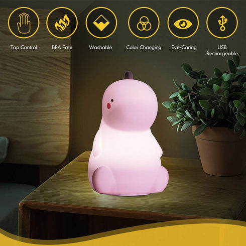 VSATEN Color Changing Dinosaur Night Light for Kids, USB Rechargeable LED Nursery Lamp with Touch Sensor