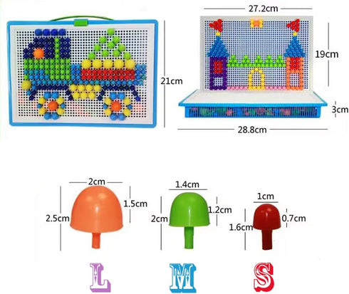 CDDLR 592Pcs Jigsaw Puzzle - Mix Colour Mushroom Nails Pegboard Educational Building Bricks for Kids