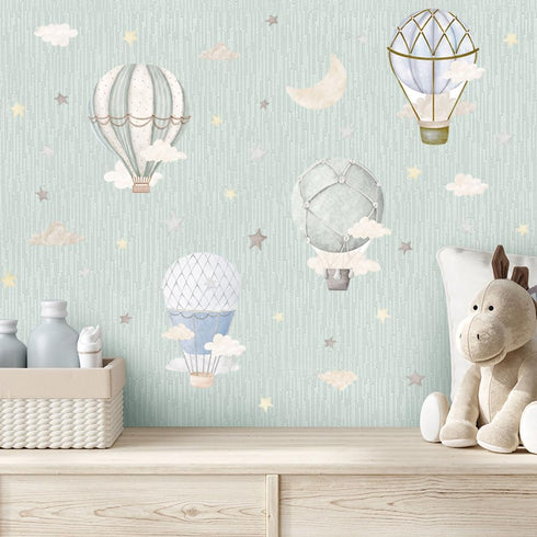 YIMEHDAN Watercolor Hot Air Balloon Wall Decals, Stars Clouds Balloon Vinyl Wall Stickers, Peel and Stick Colorful