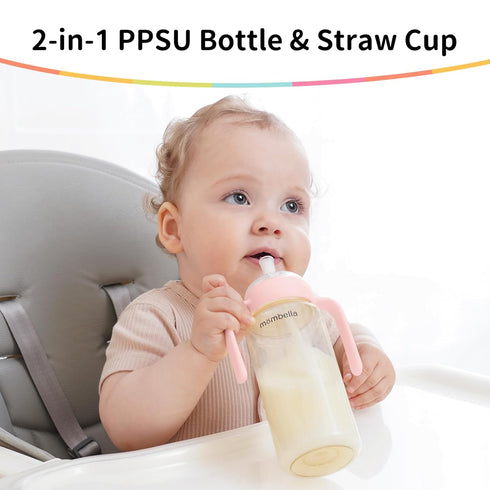 2 1 6 10oz, Mombella Classic in Baby Bottle & Straw Cup with Handle, PPSU Baby Bottles & Sippy Cup, Skinsoft Silicone