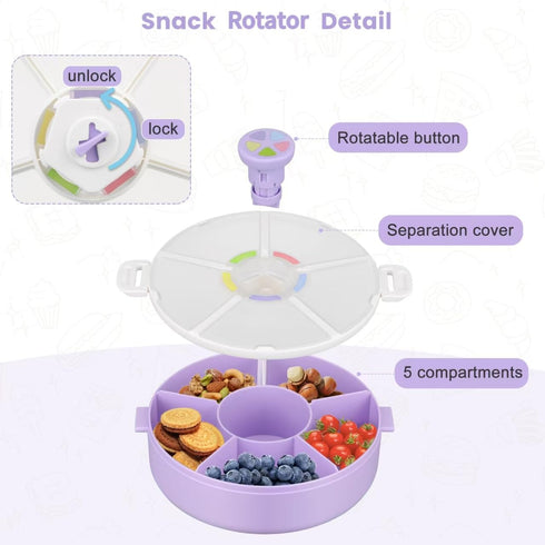 Pawtong 5 (1 Pack- Snack Rotator Container Reusable Snack Box with Compartment Dispenser and Lid, Color Matching