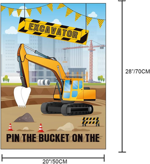 T-Antrix 21'' 28'' Sets Pin The Bucket on The Excavator Party Games -Construction Themed Birthday Games for Kids Boys