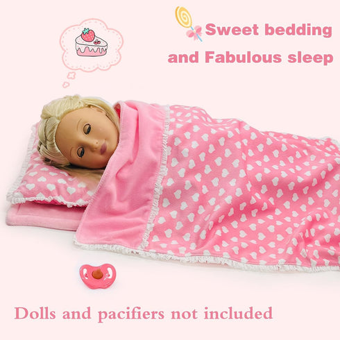 Linkyloop Set Playset 18" 3 4 5 Baby Doll Accessories Dollhouse Bedding - Doll Blanket, Pillow & Mattress