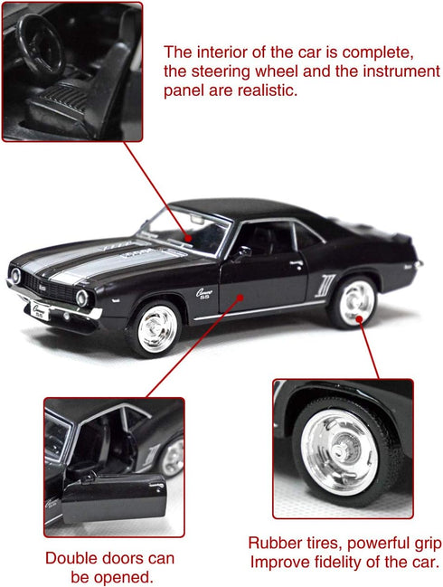 Tianmei 1:32 Scale Supercar Alloy Die-Cast Car Model Collection, Camaro 1969 - Black, Kids Play Vehicle