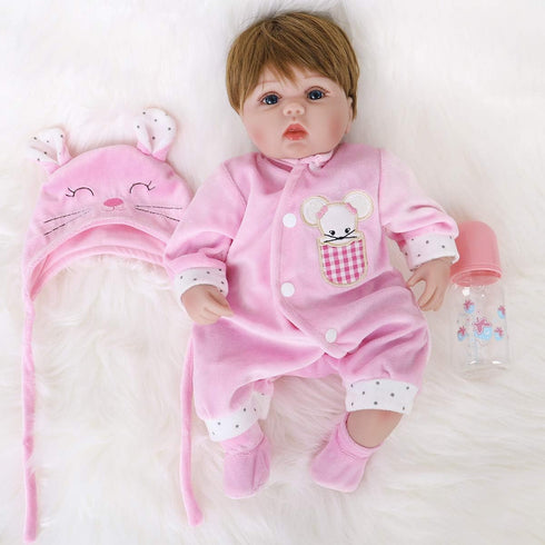 ENADOLL 16 inch Reborn Baby Doll, Realistic Silicone Vinyl Pink Mouse, Weighted Soft Body Gift Set for Ages 3+