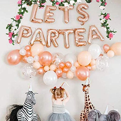 LaVenty 12 PCS LET'S PAR TEA Balloons, Tea Party Birthday Banner Decorations, Baby Shower First Birthday Decoration