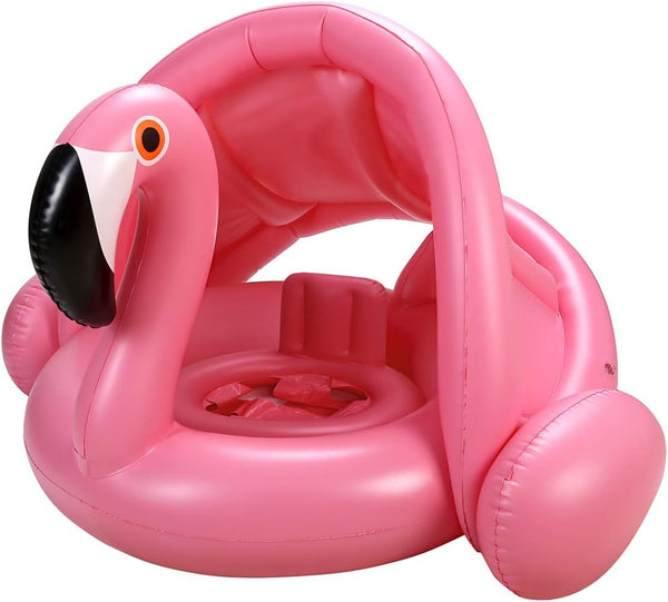 Baby Pool Float with Canopy,Flamingo Inflatable Swimming Ring,Infant Pool Floaties Sunshade Toys
