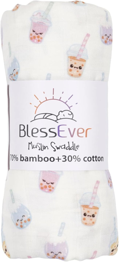 BlessEver 42 47 inches Muslin Swaddle Blanket for Unisex, Soft Breathable and Skin-Friendly Baby Swaddles for Boys